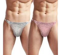 Anzhee Men's String Thong Lace Underwear for Men G-String Lace Underpants Pink+White