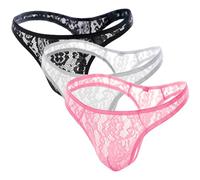 Anzhee Men's Thong Sexy Lace Underwear Briefs String Underpants for Men UK Hot Male Underwear 3 Pack Black White Pink