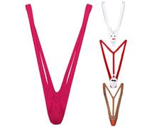 Anzhee Men's Thong Underwear String Borat Mankini for Men Sexy Swimsuit Thong Tanga Swimwear Joke Costume for Valentine Birthday Christmas Male 1 Piece Rosered