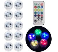Anziner 10 Pack Small Submersible LED Lights with Remote and Timer,RGB Color Changing Waterproof Underwater LED Tea Lights，Pool Lights for Vase Fishtank Wedding Halloween Christmas Party Decoration