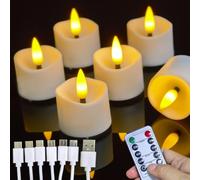 Anziner 6 Packs Rechargeable Tea Lights, Flameless Battery Electric LED Candles with Remote Timer, Rechargeable Candles with USB-C Cable for Home Room Bedroom Halloween Christmas Decorations