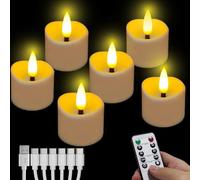 Anziner Rechargeable Tea Lights, 6 Packs Flameless Battery Electric LED Candles with Remote Timer, Rechargeable Candles with USB-C Cable for Home Room Bedroom Halloween Christmas Decorations
