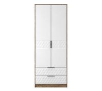 Welcome Furniture Ltd Harlequin Tall Double 2 Drawer Wardrobe in White Matt & Vintage Oak - Ready Assembled, White