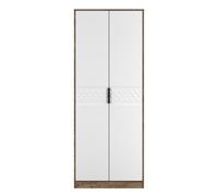 Welcome Furniture Ltd Harlequin Tall Double Wardrobe in White Matt & Vintage Oak - Ready Assembled, White