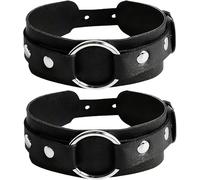 ANZNGAQ Black Leather Arm Bands for Men, 2Pcs Adjustable Punk Gothic Upper Arm Cuff with Metal Ring, Rock Cosplay Party Accessories for Bicep or Wrist