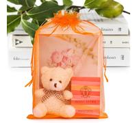 ANZNKU 100 Pcs Organza Bags 8x12 Inch, Premium Mesh Bags Drawstring, Large Gift Bag for Halloween Treats Favors Candy & Jewelry(Orange)