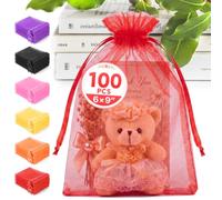 ANZNKU 100PCS Organza Bags 6x9 Red Small Gift Mesh Drawstring Goodie Bag