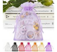 ANZNKU 50 Pack Organza Bags 5 x 7 in Light Purple Small Mesh Gift Bags Bulk Drawstring for Wedding, Little Goodie Bag for Party Favor Candy Jewelry Soap Makeup, Treat Pouch for Baby Shower