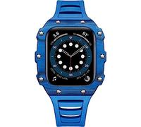 ANZOAT Carbon Fiber Mod Kit Rm Watch Case Rubber Bands，For Apple Watch Series 9/8/7 45mm 44mm，Bumper 40mm Shockproof Case Band Watch Accessories for Men Women(Blue Carbon,44mm)