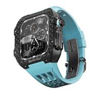 ANZOAT For Apple Watch 9/8/7/6/SE/5/4 Series 45mm 44mm Watch Replacement Strap Modification Kit Rubber Watch Band Carbon Fiber Watch Case Set(E,44mm)