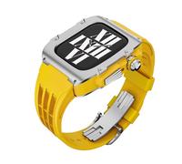 ANZOAT For Apple Watch Band 9 8 7 44mm 45mm Series Luxury Modification Kit，Fluororubber Watch Strap Titanium alloy Case，For IWatch SE 6 5 4 Diy Mod Kit(U,44MM)