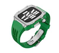ANZOAT For Apple Watch Band 9 8 7 44mm 45mm Series Luxury Modification Kit，Fluororubber Watch Strap Titanium alloy Case，For IWatch SE 6 5 4 Diy Mod Kit(X,44MM)