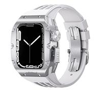 ANZOAT Luxury Titanium Alloy Watch Case Fluororubber Watch Strap Mod Kit，For Apple Watch 8 7 SE 6 5 4 45mm 44mm Series Watch Replacement Luxury Watch Strap(H,45mm)