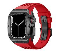 ANZOAT Luxury Titanium Alloy Watch Case Fluororubber Watch Strap Mod Kit，For Apple Watch 8 7 SE 6 5 4 45mm 44mm Series Watch Replacement Luxury Watch Strap(Q,44mm)