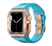 ANZOAT Luxury Titanium alloy Watch Case Rubber Strap Modification Kit，For Apple Watch 8 7 45mm 6 5 4 SE 44mm Replacement Luxury Watch Strap Kit(D,44mm)