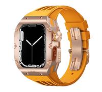 ANZOAT Luxury Titanium alloy Watch Case Rubber Strap Modification Kit，For Apple Watch 8 7 45mm 6 5 4 SE 44mm Replacement Luxury Watch Strap Kit(C,44mm)