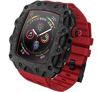 ANZOAT Rm Style Carbon Fiber Watch Case Soft Silicone Exercise Band Mod Kit，For Apple Watch Series 8/7/6/5/4/SE 45mm 44mm，Lightweight Shockproof And Waterproof Bumper Mod Kit With Tool(RED,44MM)