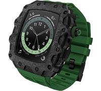 ANZOAT Rm Style Carbon Fiber Watch Case Soft Silicone Exercise Band Mod Kit，For Apple Watch Series 8/7/6/5/4/SE 45mm 44mm，Lightweight Shockproof And Waterproof Bumper Mod Kit With Tool(GREEN,45MM)