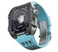 ANZOAT Rubber Strap Bezel Titanium Alloy Mod Kit，For Apple Watch SE/4/5/6 Series Watch Replacement Accessories，Stainless Steel Watch Case Rubber Band，For Iwatch 44mm Series Upgrade(Blue 7)