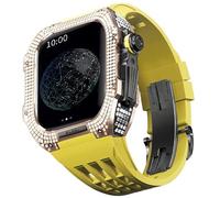 ANZOAT Rubber Watch Strap Titanium Alloy Bezel，For Apple Watch 7/8 45mm Series Watch Replacement Accessories Stainless Steel Watch Case Band Mod Kit(Yellow 9)