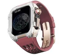 ANZOAT Rubber Watch Strap Titanium Alloy Bezel，For Apple Watch 7/8 45mm Series Watch Replacement Accessories Stainless Steel Watch Case Band Mod Kit(DarkRed 6)