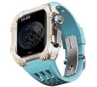 ANZOAT Rubber Watch Strap Titanium Alloy Bezel，For Apple Watch 7/8 45mm Series Watch Replacement Accessories Stainless Steel Watch Case Band Mod Kit(Blue 4)