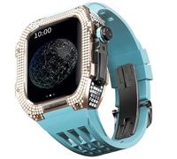 ANZOAT Rubber Watch Strap Titanium Alloy Bezel，For Apple Watch 7/8 45mm Series Watch Replacement Accessories Stainless Steel Watch Case Band Mod Kit(Blue 9)