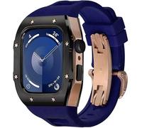 ANZOAT Rugged Stainless Steel Case Rubber Bands Mod Kit，For Apple Watch Series 44 45mm，Men Women Watch Replacement Accessories Metal Bezel Modification，For Iwatch 9 8 7 6/5/4/SE(B,44MM)