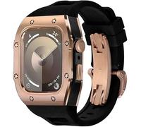 ANZOAT Rugged Stainless Steel Case Rubber Bands Mod Kit，For Apple Watch Series 44 45mm，Men Women Watch Replacement Accessories Metal Bezel Modification，For Iwatch 9 8 7 6/5/4/SE(I,44MM)