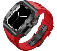 ANZOAT Rugged Titanium Case Sport Rubber Band，For Apple Watch 8/7 6/5/4 SE 45mm 44mm Series，Modification Kit Metal Bezels Fluororubber Loop Strap And Modern Buckl(E,For 44mm)