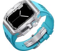 ANZOAT Rugged Titanium Case Sport Rubber Band，For Apple Watch 8/7 6/5/4 SE 45mm 44mm Series，Modification Kit Metal Bezels Fluororubber Loop Strap And Modern Buckl(C,For 45mm)