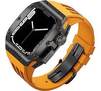 ANZOAT Rugged Titanium Case Sport Rubber Band，For Apple Watch 8/7 6/5/4 SE 45mm 44mm Series，Modification Kit Metal Bezels Fluororubber Loop Strap And Modern Buckl(D,For 45mm)