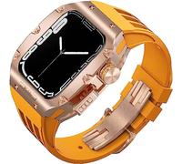 ANZOAT Rugged Titanium Case Sport Rubber Band，For Apple Watch 8/7 6/5/4 SE 45mm 44mm Series，Modification Kit Metal Bezels Fluororubber Loop Strap And Modern Buckl(J,For 45mm)