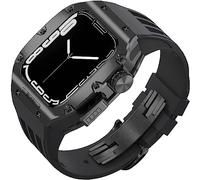 ANZOAT Rugged Titanium Case Sport Rubber Band，For Apple Watch 8/7 6/5/4 SE 45mm 44mm Series，Modification Kit Metal Bezels Fluororubber Loop Strap And Modern Buckl(A,For 45mm)