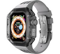 ANZOAT Silicone Watch Band+Transparent Watch Case Mod Kit，For Apple Watch 8 Ultra 49mm Series Replace Upgrade Watch strap，Fluorine Rubber Watch Strap And Case Accessories(Gary,For Ultra 49mm)