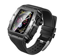 ANZOAT Silicone Watch Strap Metal Case Tempered Film，Three-in-one anti-fall Wristband，For Apple Watch 9 8 7 6 5 4 SE 40mm 44mm 41mm 45mm Replace Strap(Black,40MM)