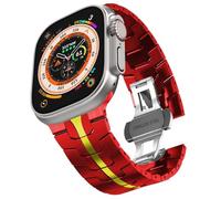 ANZOAT Stainless Steel Band for Apple Watch Ultra 2 Band 49mm 45mm 44mm 42mm, Metal Strap with Folding Clasp for Apple Watch Series 9 8 7 6 5 4 3 2 1 Ultra/Ultra 2 Men(Red/Gold)