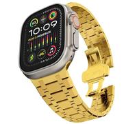 ANZOAT Stainless Steel Band for Apple Watch Ultra 2 Band 49mm 45mm 44mm 42mm, Metal Strap with Folding Clasp for Apple Watch Series 9 8 7 6 5 4 3 2 1 Ultra/Ultra 2 Men(Frosted Gold)