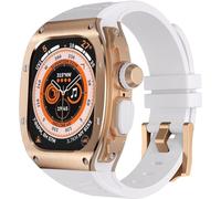 ANZOAT Stainless Steel Watch Case Fluororubber Band，For Apple Watch Ultra 8 49mm Series Replacement，Metal Watch Case Breathable Straps Metal Crown Watch Clasp Mod Kit(G)