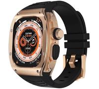 ANZOAT Stainless Steel Watch Case Fluororubber Band，For Apple Watch Ultra 8 49mm Series Replacement，Metal Watch Case Breathable Straps Metal Crown Watch Clasp Mod Kit(F)