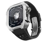 ANZOAT Stainless Steel Watch Case Frame Rubber Strap Protection Mod Kit，For Apple Watch 8 7 SE 6 5 4 45/44mm Series Men Women Watch Upgrade Replace Watch Strap Accessories(Black,45mm)