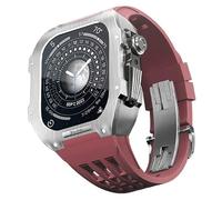ANZOAT Stainless Steel Watch Case Frame Rubber Strap Protection Mod Kit，For Apple Watch 8 7 SE 6 5 4 45/44mm Series Men Women Watch Upgrade Replace Watch Strap Accessories(Burgundy,45mm)