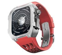 ANZOAT Stainless Steel Watch Case Frame Rubber Strap Protection Mod Kit，For Apple Watch 8 7 SE 6 5 4 45/44mm Series Men Women Watch Upgrade Replace Watch Strap Accessories(Red,44mm)