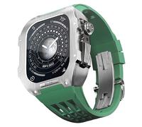 ANZOAT Stainless Steel Watch Case Frame Rubber Strap Protection Mod Kit，For Apple Watch 8 7 SE 6 5 4 45/44mm Series Men Women Watch Upgrade Replace Watch Strap Accessories(Green,45mm)