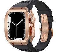 ANZOAT Titanium Alloy Frame Rubber Watch Band With Holes，for Apple Watch Series 8 7 6 5 4 SE 45mm 44mm Sport Strap with Stainless Steel Clasp Shockproof Bumper Case for Men Women Mod Kit(G,For 45mm)