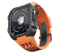 ANZOAT Titanium Alloy Watch Case Rubber Band，For Apple Watch 7 8 45mm Series Watch Replacement Accessories，Silicone Watch Strap Metal Case Modification Kit(Orange 1)
