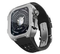 ANZOAT Titanium Alloy Watch Case Rubber Strap，For Apple Watch 4 5 6 SE Series Watch Replacement Parts，Silicone Watch Strap And Watch Case，For Iwatch 44mm Modification Watch Kit(Black 9)