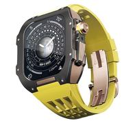 ANZOAT Titanium Alloy Watch Case Rubber Strap，For Apple Watch 4 5 6 SE Series Watch Replacement Parts，Silicone Watch Strap And Watch Case，For Iwatch 44mm Modification Watch Kit(Yellow 4)