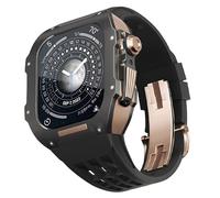 ANZOAT Titanium Alloy Watch Case Rubber Strap，For Apple Watch 4 5 6 SE Series Watch Replacement Parts，Silicone Watch Strap And Watch Case，For Iwatch 44mm Modification Watch Kit(Black 4)