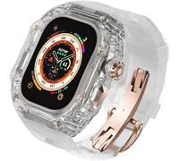 ANZOAT Transparent Case Glacier RM Mod Kit+Fluororubber Band，For Apple Watch Ultra 8 7 6 5 4 SE 45MM 44MM 49mm Series，Luxury Clear Modified Cases Bezel+Rubber Sport Strap(U,For Ultra 49mm)